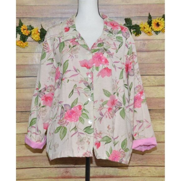 Vintage Beaded Floral Jacket & Matching Handbag Purse Cotton/Flax Plus Size 1X - Picture 3 of 16